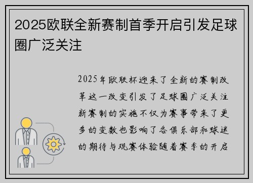 2025欧联全新赛制首季开启引发足球圈广泛关注