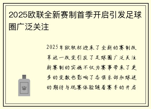 2025欧联全新赛制首季开启引发足球圈广泛关注 2025欧联全新赛制首季开启引发足球圈广泛关注